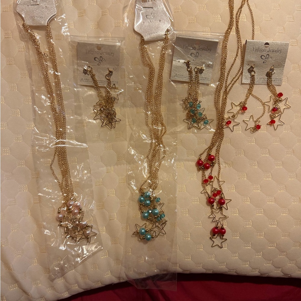 Gold Star Necklace Set with Colorful Accents